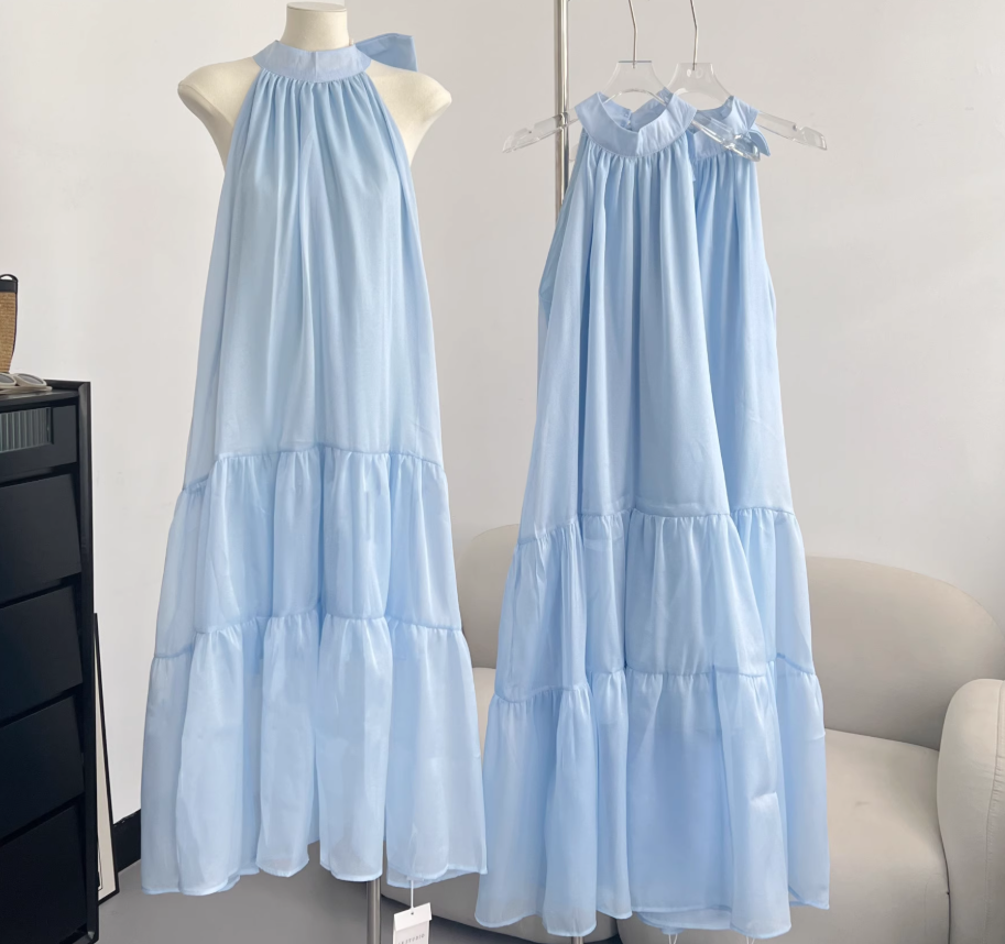 Blue sleeveless dress loose and slim 2025 new temperament gentle skirt R2083