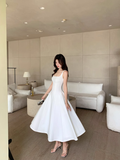 Red square neck suspender dress niche high-end a-line long dress certificate dress R1478