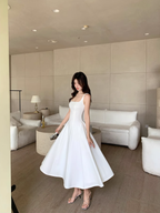 Red square neck suspender dress niche high-end a-line long dress certificate dress R1478
