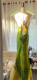 Charming Spaghetti Straps Green Chiffon Beaded Backless Mermaid Evening Dress Long Prom Gowns