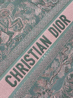 Dior Book Tote Large Gray and Pink Toile de Jouy Reverse Beverly Hills Embroidery - 42 x 35 x 18.5 cm