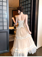 Cute Spaghetti Straps Light Pink Tulle A Line Long Birthday Prom Dress Party Gown SP1505