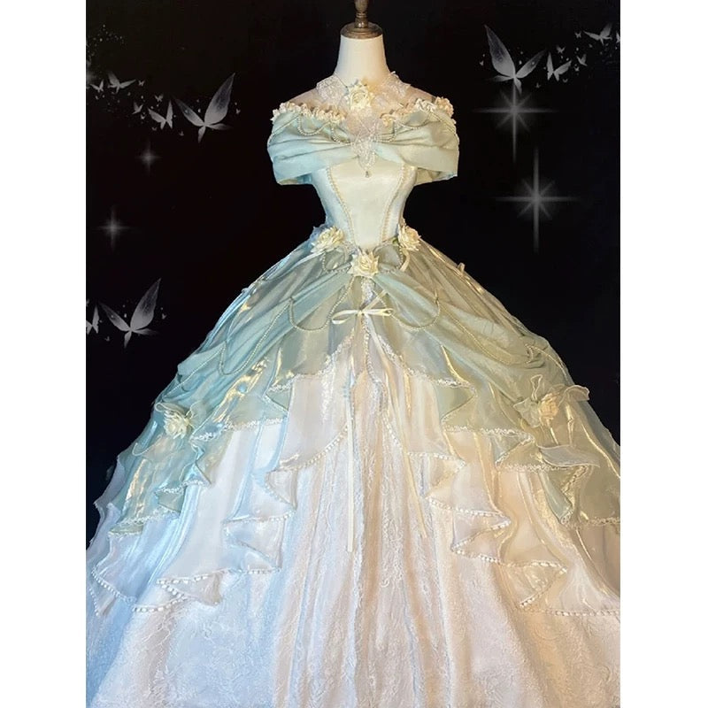 Pretty Ball Gown Sweetheart Satin Short Sleeves Long Evening Gown Prom Dresses