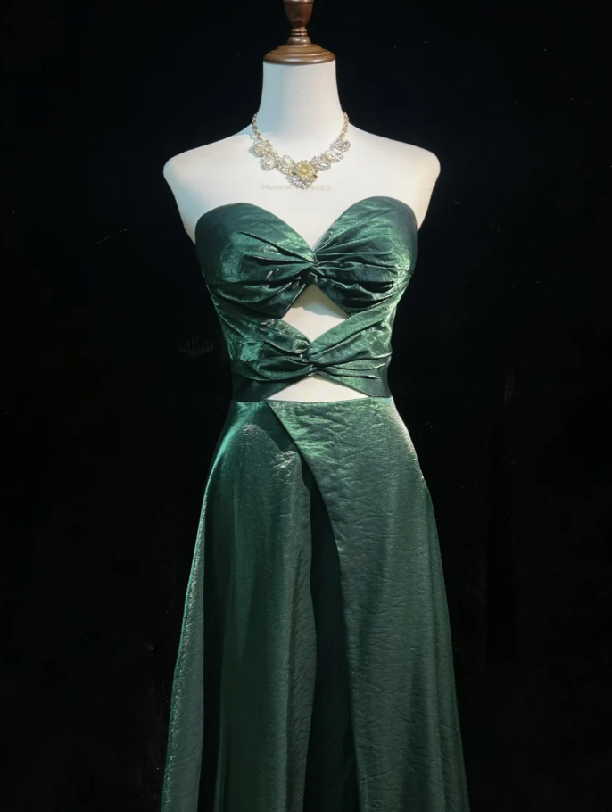 Vintage Sweetheart Neck Dark Green Satin Mermaid Party Dress Long Wedding Guest Dress SP1858