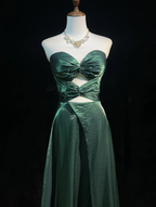 Vintage Sweetheart Neck Dark Green Satin Mermaid Party Dress Long Wedding Guest Dress SP1858