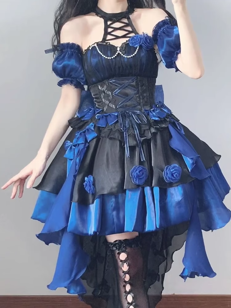 Retro Ball Gown High Neckline Short Royal Blue Birthday Dresses Birthday Outfits