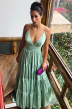 Mint Green A-line Deep V Neck Long Prom Dress Formal Dress Y2874