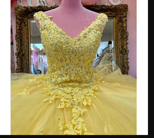 Yellow Quinceanera Dresses Beaded Tiered With Bow Sweet 15 16 Dress Ball Gowns c3267