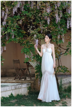 Pretty Spaghetti Straps White Tulle Lace Mermaid Long Prom Dress Evening Gown