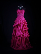 Pretty Strapless Satin Pleated Ball Gown Pink Long Party Dress Prom Gown