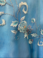 Classy Blue V Neck Satin Embroidery Flowers Beaded Mermaid Party Dress Long Prom Gowns SP411