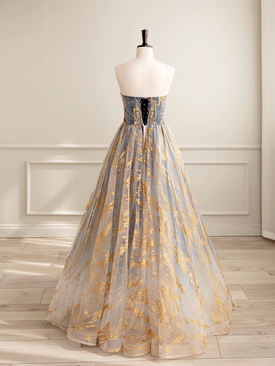 Ball Gown Strapless Floor Length Blue Long Prom Dresses Sweet 16 Dress B006
