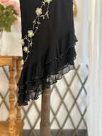 Classy Black Chiffon Beaded Appliques Long Party Gown Formal Evening Dress