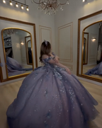 Gorgeous Off The Shoulder Purple Tulle Sequin Appliques Beaded Princess Quinceanera Dress Sweet 16 Dress SP1031