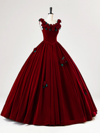 Beautiful Burgundy Velvet Quinceanera Dress Birthday Ball Gown With Rose Flowers Y7750