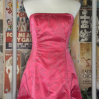 Elegant Hot Pink Strapless Satin Beaded Long Party Dress Birthday Prom Gown