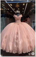 Off The Shoulder Pink Ball Dress With Lace Pink Princess Dress Sweet 16 Dress Y592