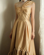 Classy One Shoulder Satin Ruffles Mermaid Long Evening Dress Wedding Guest Dress SP1026