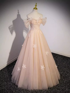 Pretty Ball Gown Off The Shoulder Tulle Lace Long Prom Dresses C1488
