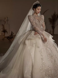 Luxury Ball Gown Scoop Neckline Long Sleeves Sequin Wedding Dress C151