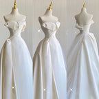 Chic Ball Gown Sweetheart Satin Long White Wedding Dresses C1682