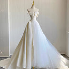 Chic Ball Gown Sweetheart Satin Long White Wedding Dresses C1682