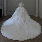 Dreamy Ball Gown Sweetheart Long Sleeves White Lace Wedding Dresses With Beads C1795