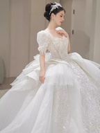 Princess Ball Gown Half Sleeves Lace Wedding Dresses C205