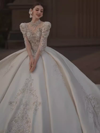 Princess Ball Gown Scoop neckline Long Sleeves Lace Wedding Dresses C207
