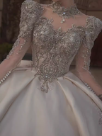 Princess Ball Gown Scoop neckline Long Sleeves Lace Wedding Dresses C207