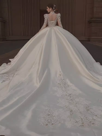 Princess Ball Gown Scoop neckline Long Sleeves Lace Wedding Dresses C207