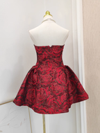 Cute Ball Gown Strapless Red Satin Floral Cocktail Dress Short Birthday Outfits