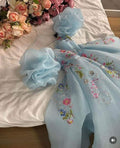 Pretty Ball Gown Sweetheart Short Puffy Sleeves Light Sky Blue Prom Dresses Long Evening Dress C2953