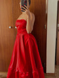 Vintage Ball Gown Strapless Red Tea Length Prom Dresses Evening Gowns C3062