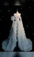 Pretty Ball Gown Off The Shoulder Tulle Long Ruffles Layers Evening Dress Prom Dresses C3435