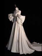 Elegant Ball Gown Strapless Satin Long White Wedding Dresses With Bow CC346