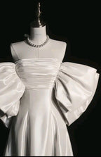 Elegant Ball Gown Strapless Satin Long White Wedding Dresses With Bow CC346