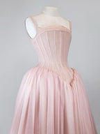 Vintage Ball Gown Straps Pink Tulle Long Length Prom Dresses Birthday Outfits C3554