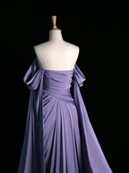 Vintage A Line Off The Shoulder Light Grape Satin Prom Dresses Long Evening Gown Formal Party Dress