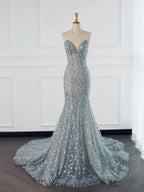 Pretty Mermaid High Neckline Sequin Long Prom Dresses Party Gown Evening Dress C3774