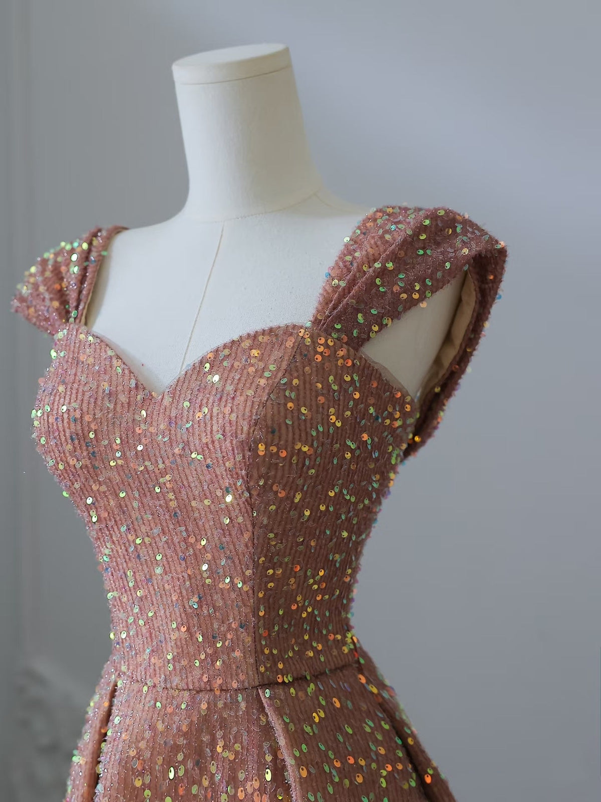 Sexy A line Straps Rose Pink Sequin Long Prom Dresses Evening Gowns
