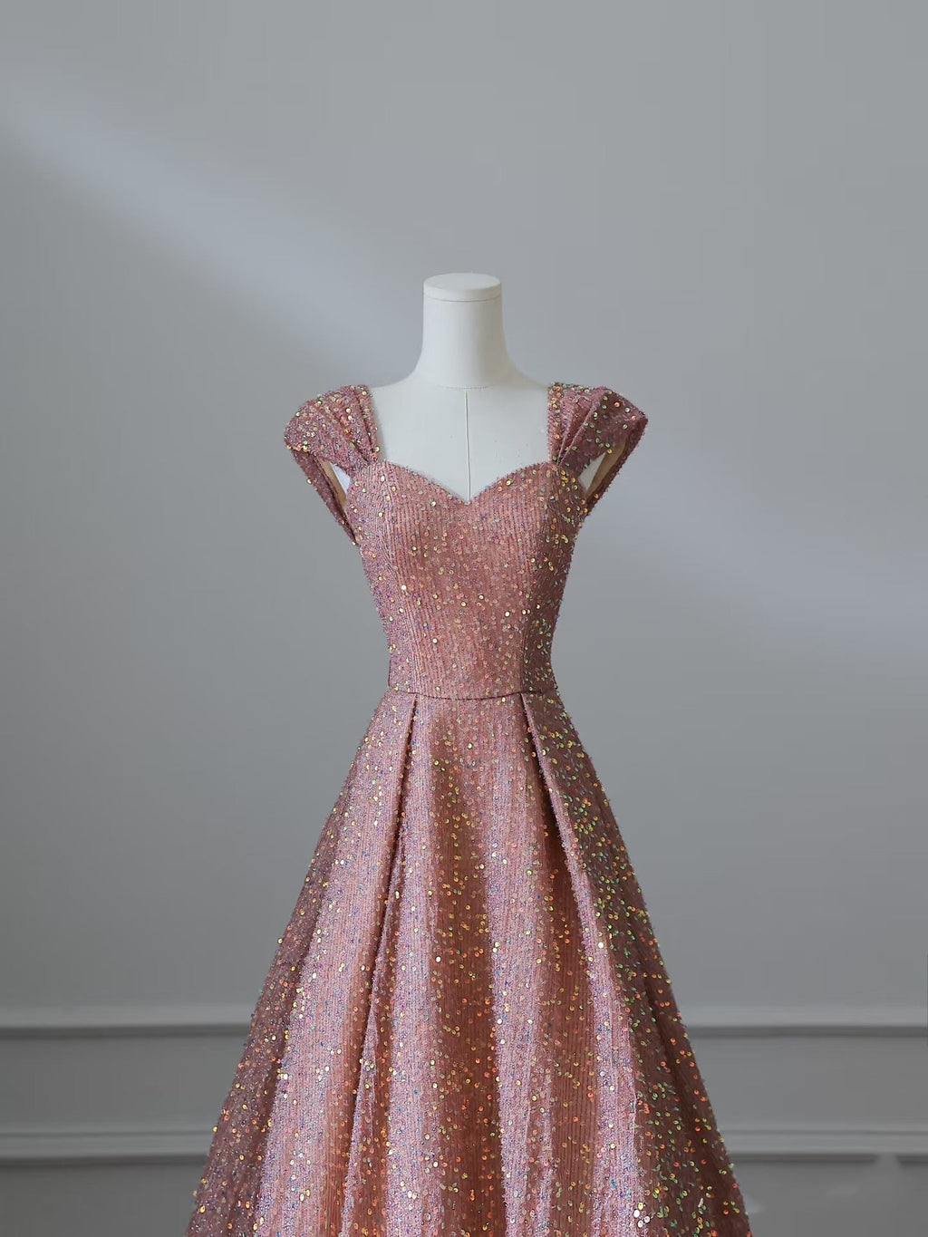 Sexy A line Straps Rose Pink Sequin Long Prom Dresses Evening Gowns