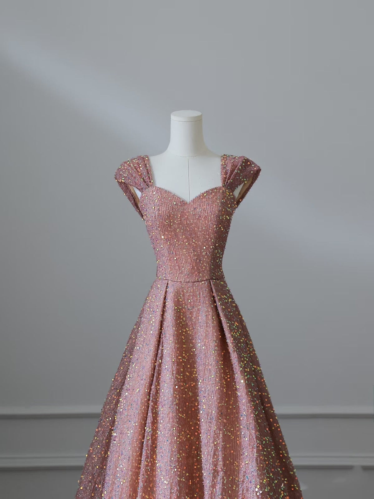 Sexy A line Straps Rose Pink Sequin Long Prom Dresses Evening Gowns