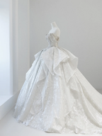 Timeless Ball Gown Off The Shoulder Satin Sequin Beaded Train Long Wedding Dresses C3834