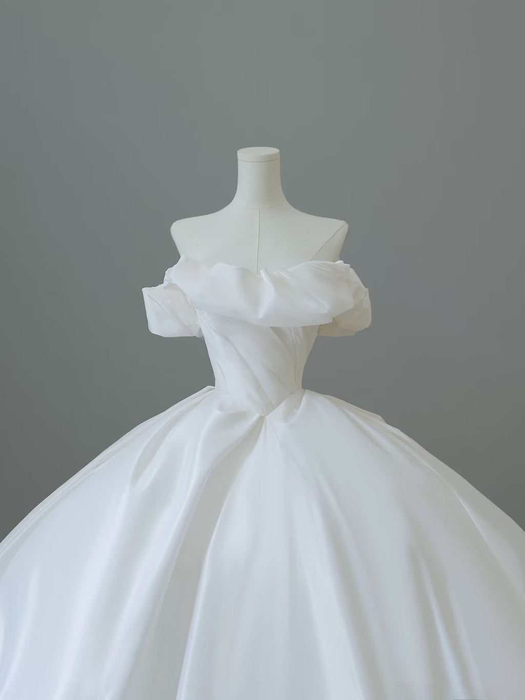 Unique Ball Gown Off The Shoulder Satin White Long Wedding Dresses Brides Dress