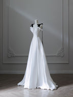 Sexy A Line Straps White Satin Long Prom Dresses Evening Gowns