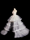 Princess Ball Gown Strapless Tulle Lace Tiered Long Wedding Dresses C3849