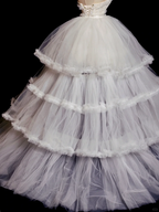 Princess Ball Gown Strapless Tulle Lace Tiered Long Wedding Dresses C3849