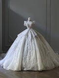 Unique Ball Gown Sweetheart Sequin Short Sleeves Wedding Dresses Brides Dress