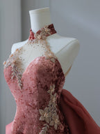 Sexy Mermaid High Neckline Velvet Long Prom Dresses Evening Gowns